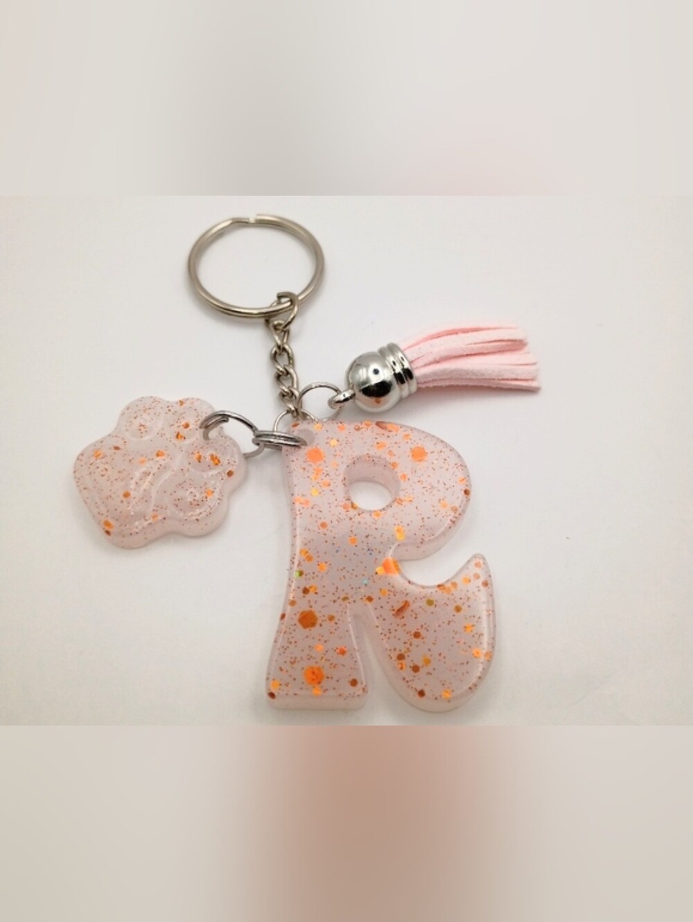 Women's Handmade White And Orange Glitter Letter Q Initial With Tassel
